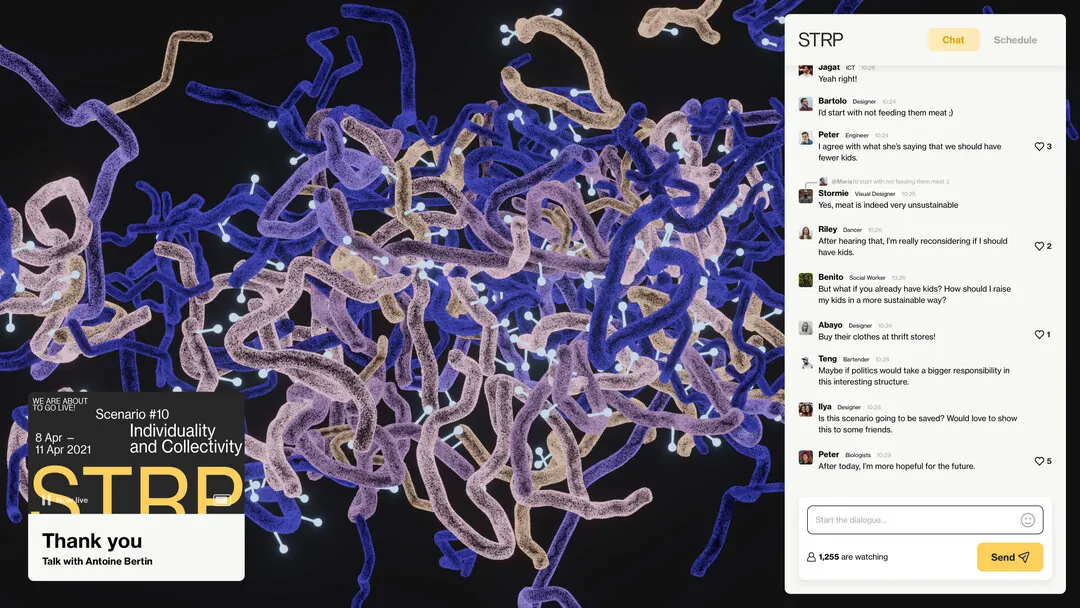 A knot of 3D tubes beside the chat interface